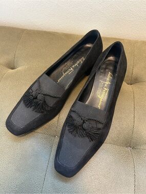 Salvatore Ferragamo Black Suede Tassel Loafers